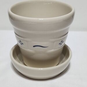 Longaberger Pottery Woven‎ Traditions Classic Blue Flower Pot  with Plate